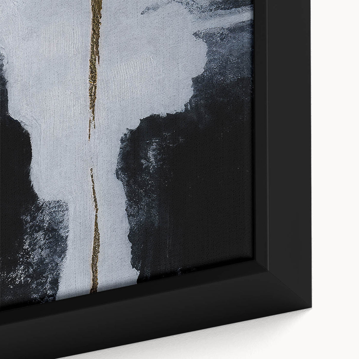 Close-up of a framed wall art piece featuring an abstract design of colorful strokes and lines, showcasing vibrant hues of blue, orange, and green, ideal for modern decor.