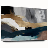 Abstract wall art featuring vibrant strokes and lines in dynamic colors, displayed in a sleek acrylic frame, showcasing a modern artistic design perfect for contemporary decor.