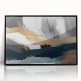 Framed wall art featuring an abstract design of bold strokes and lines in black and white, showcasing a modern aesthetic perfect for contemporary decor.