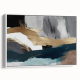 Framed wall art featuring an abstract design of colorful strokes and lines on a white background, showcasing a modern aesthetic perfect for contemporary decor.