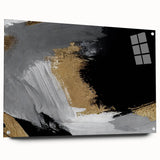 Abstract wall art featuring vibrant strokes and lines in a modern design, displayed in a sleek acrylic frame with visible mounting pins, ideal for contemporary decor.