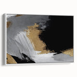 Framed canvas wall art showcasing an abstract design with colorful strokes and lines, presented in a sleek white frame, ideal for modern home decor.