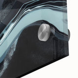 Close-up of an abstract wall art design featuring vibrant strokes and lines in bold colors, showcased in an acrylic glass frame, ideal for modern decor.