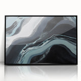 Framed black acrylic wall art featuring an abstract design of colorful strokes and lines, ideal for modern interior decor, enhancing artistic ambiance in any space.