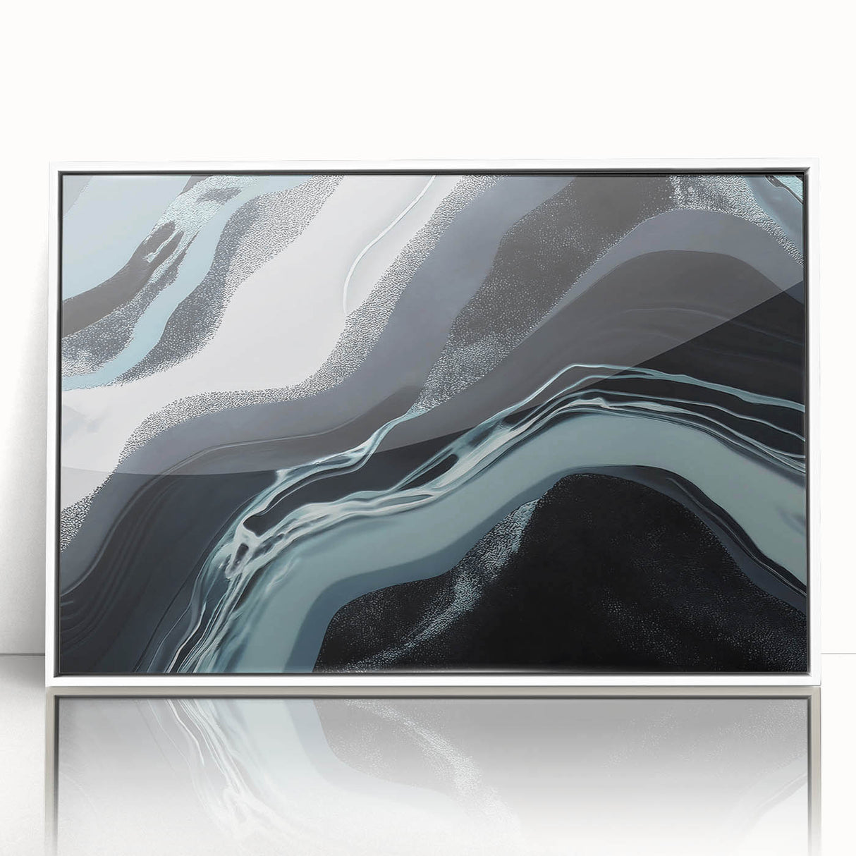 Framed acrylic wall art featuring an abstract design of colorful strokes and lines, showcasing a modern aesthetic with a white frame, ideal for contemporary decor.