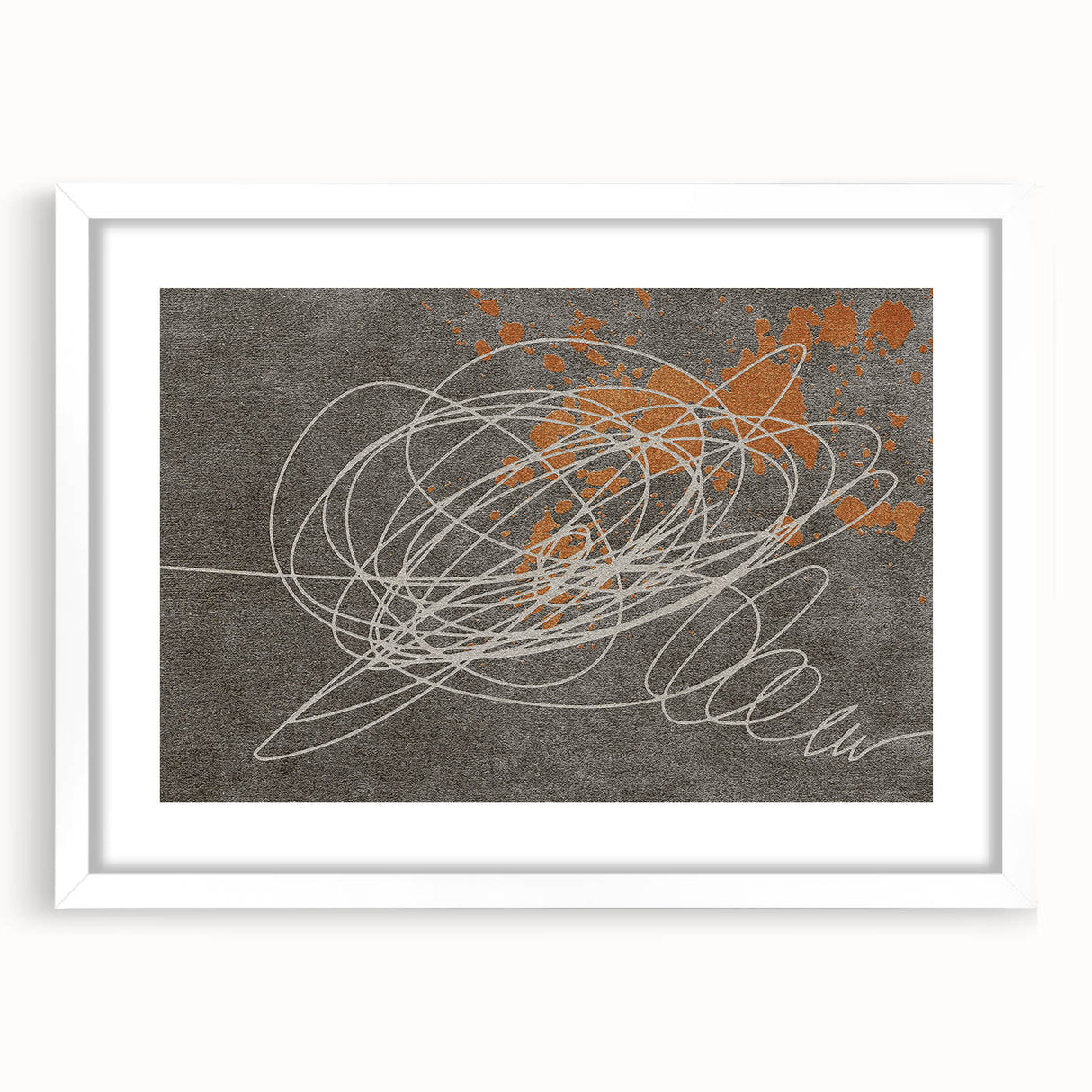 Abstract strokes and lines wall art design in a modern frame with a white mat, showcasing vibrant colors and dynamic patterns, ideal for contemporary home decor.