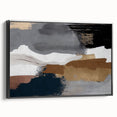 Framed canvas wall art featuring an abstract design of colorful strokes and lines, presented in a sleek black frame, ideal for modern home decor.