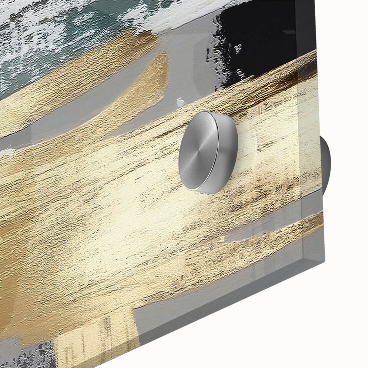 Close-up of abstract strokes and lines design wall art, showcasing vibrant colors and fluid shapes on acrylic glass, perfect for modern home decor.