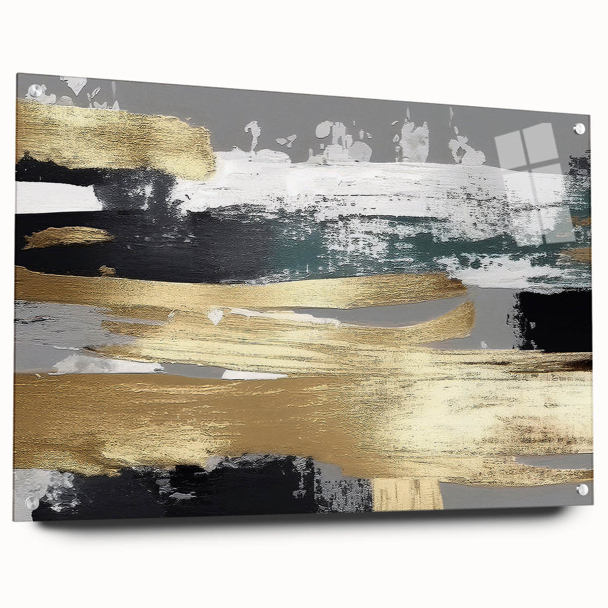 Abstract wall art featuring vibrant strokes and lines in a modern design, displayed in a sleek acrylic frame, ideal for contemporary home decor.