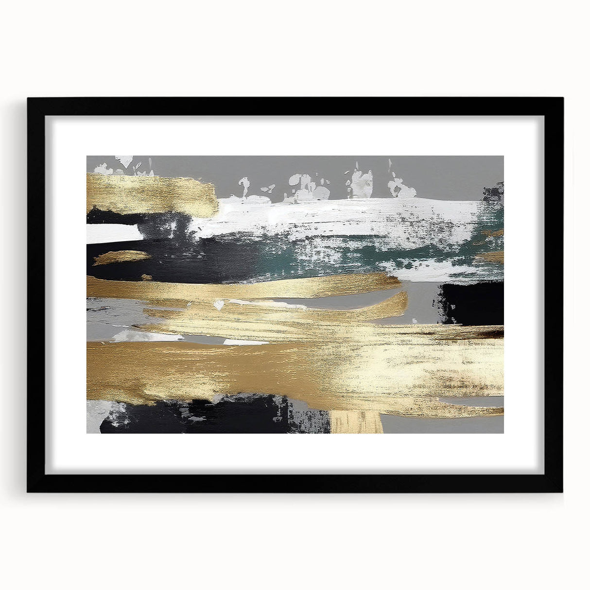 Abstract wall art print showcasing intricate strokes and lines in a modern design, framed in black with a white mat, perfect for contemporary home decor.