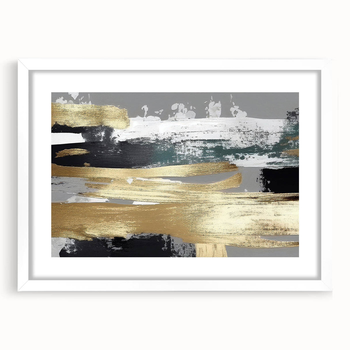 Abstract wall art featuring dynamic strokes and lines in earthy tones, framed with a white mat, perfect for modern decor. Ideal for enhancing living spaces or offices.
