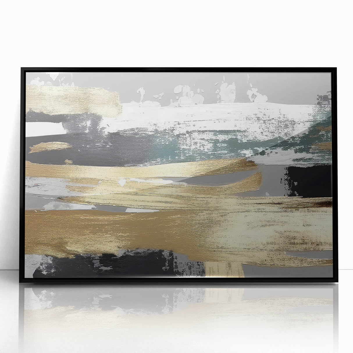 Framed wall art showcasing an abstract design with colorful strokes and lines, set in a sleek black frame, ideal for modern home decor.