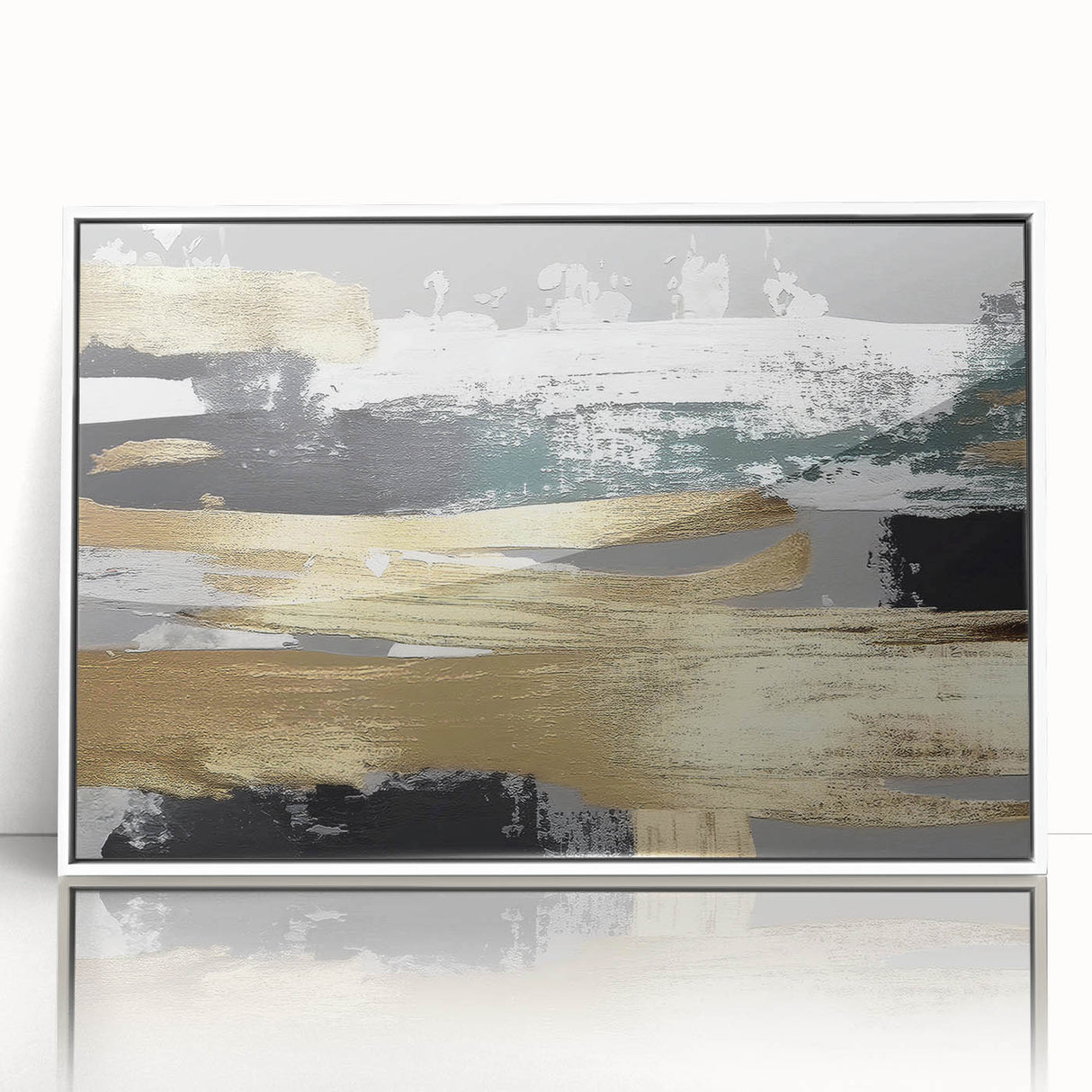 Framed abstract wall art featuring dynamic strokes and lines in vibrant colors, displayed against a white background, perfect for modern home decor.