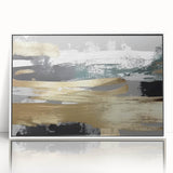 Framed abstract wall art featuring dynamic strokes and lines in vibrant colors, displayed against a white background, perfect for modern home decor.