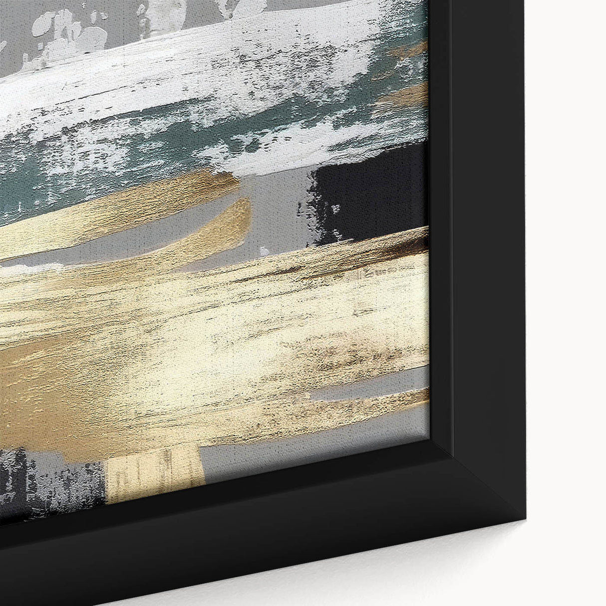 Framed canvas art showcasing an abstract design with colorful strokes and lines, perfect for modern home decor. The close-up highlights intricate textures and vibrant hues, enhancing any living space.