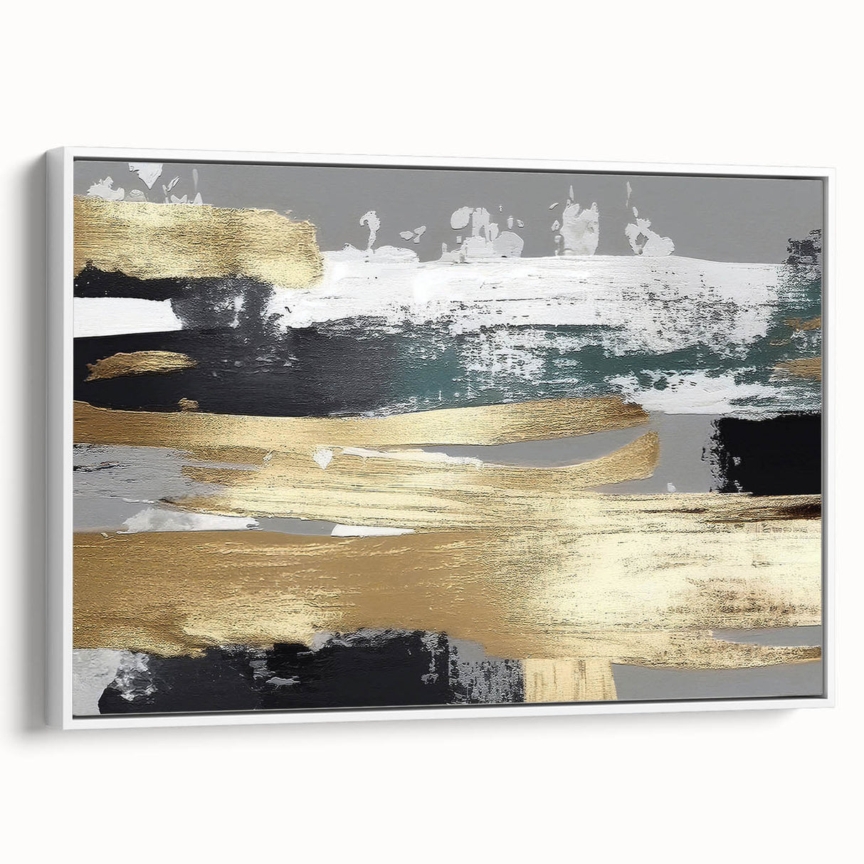 Framed canvas wall art showcasing an abstract design of colorful strokes and lines, set against a white background, ideal for modern decor and artistic interiors.