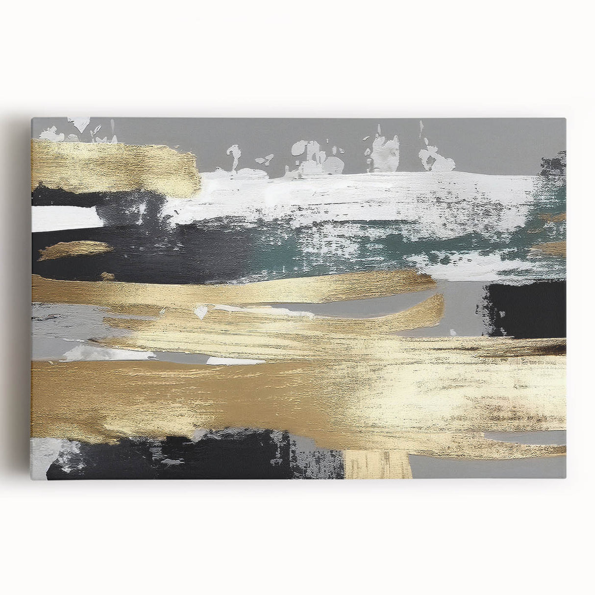 Stretched canvas artwork showcasing an abstract design of colorful strokes and lines, perfect for modern home decor. Ideal for vibrant living spaces.