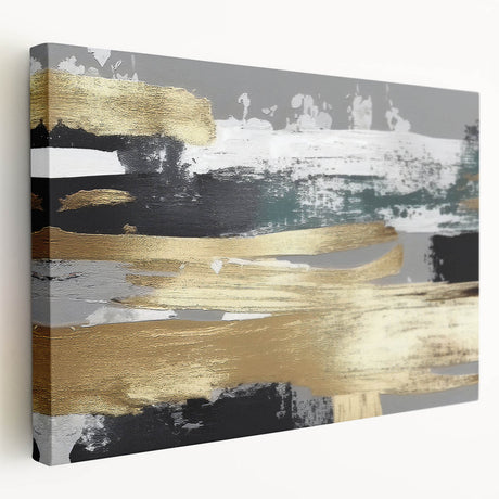 Abstract wall art featuring colorful strokes and lines on stretched canvas, showcasing a modern design with a side view to highlight texture and depth. Perfect for contemporary home decor.