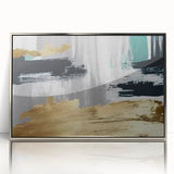 Framed wall art featuring an abstract design of dynamic strokes and lines in shades of silver and gray, creating a modern aesthetic for contemporary decor. Perfect for enhancing living spaces with a touch of elegance and sophistication.