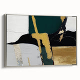 Framed canvas wall art showcasing an abstract strokes and lines design in silver tones, perfect for modern decor. Side view highlights the sleek frame.
