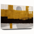 Abstract wall art design featuring vibrant strokes and lines in shades of blue, orange, and yellow, displayed from a side view with acrylic glass and pins for support. This modern artwork enhances contemporary decor, perfect for adding a pop of color to any space.