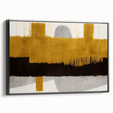 Framed canvas wall art showcasing an abstract design of colorful strokes and lines, presented in a sleek black frame, ideal for modern home decor.