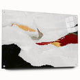 Acrylic glass wall art showcasing an abstract design of colorful strokes and lines, elegantly displayed with pins against a modern backdrop.
