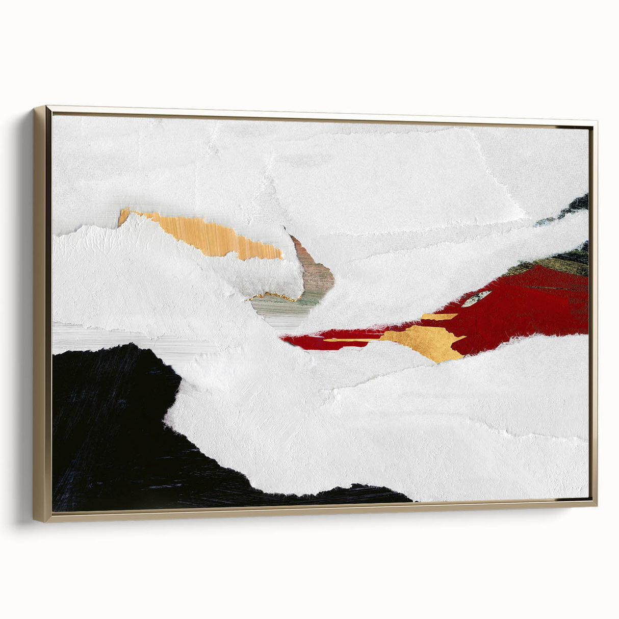 Framed wall art showcasing an abstract design with gold strokes and lines on a textured canvas, adding elegance to modern decor.