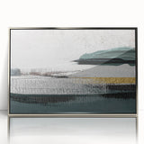 Framed wall art featuring an abstract design of colorful strokes and lines in silver, perfect for modern decor. This piece adds a contemporary touch to any space.