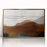 Framed wall art featuring an abstract design of colorful strokes and lines in gold, perfect for modern decor. This piece adds a contemporary touch to any room.