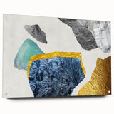 Abstract wall art featuring colorful strokes and lines displayed in an acrylic glass frame, showcasing a modern design ideal for contemporary interiors.