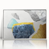 Framed wall art featuring an abstract design of colorful strokes and lines, set against a white background, perfect for modern home decor. This piece adds a vibrant touch to any room, blending creativity with elegance.