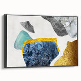 Framed canvas wall art showcasing an abstract design with dynamic strokes and lines in black and white, perfect for modern home decor.