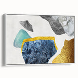 Framed canvas wall art featuring an abstract design of colorful strokes and lines, set against a white background, showcasing a modern aesthetic for home decor.