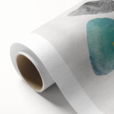 Abstract wall art featuring vibrant strokes and lines in shades of blue, orange, and yellow on rolled canvas, ideal for modern home decor.