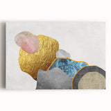 Stretched canvas art featuring an abstract design of vibrant strokes and lines in a modern color palette, perfect for contemporary home decor.