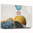 Acrylic glass wall art featuring a vibrant abstract strokes and lines design in multiple colors, elegantly displayed with pins on a white background, perfect for modern decor.