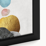 Close-up of a framed canvas wall art piece showcasing vibrant abstract strokes and lines in bold colors, perfect for modern home decor. The intricate design adds a contemporary touch, enhancing any living space with its artistic flair.