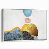 Framed canvas wall art showcasing an abstract design with colorful strokes and lines on a white background, ideal for modern home decor. The piece adds a vibrant touch to any room.