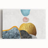 Abstract wall art canvas featuring vibrant strokes and lines in shades of blue, orange, and yellow, ideal for modern home decor and artistic ambiance.