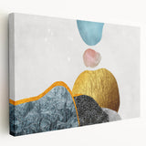 Stretched canvas wall art featuring an abstract design of colorful strokes and lines, showcasing vibrant hues and dynamic patterns, ideal for modern home decor.