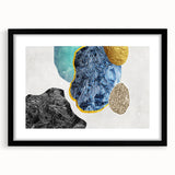 Abstract wall art featuring a minimalist design of colorful strokes and lines, framed in a sleek black frame with a mat, ideal for modern home decor.