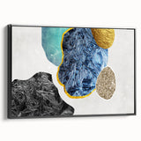 Framed canvas wall art showcasing an abstract design with bold strokes and lines in black and white, perfect for modern home decor. Side view highlights the sleek frame and textured art surface, enhancing elegance and style.