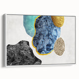 Framed canvas wall art showcasing an abstract design of colorful strokes and lines on a white background, perfect for modern home decor and art enthusiasts.