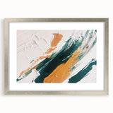 Abstract wall art featuring a collection of silver-framed strokes and lines, showcasing modern design elements ideal for contemporary home decor. The artwork is displayed with a white mat, enhancing its aesthetic appeal and making it a perfect focal point for any living space.