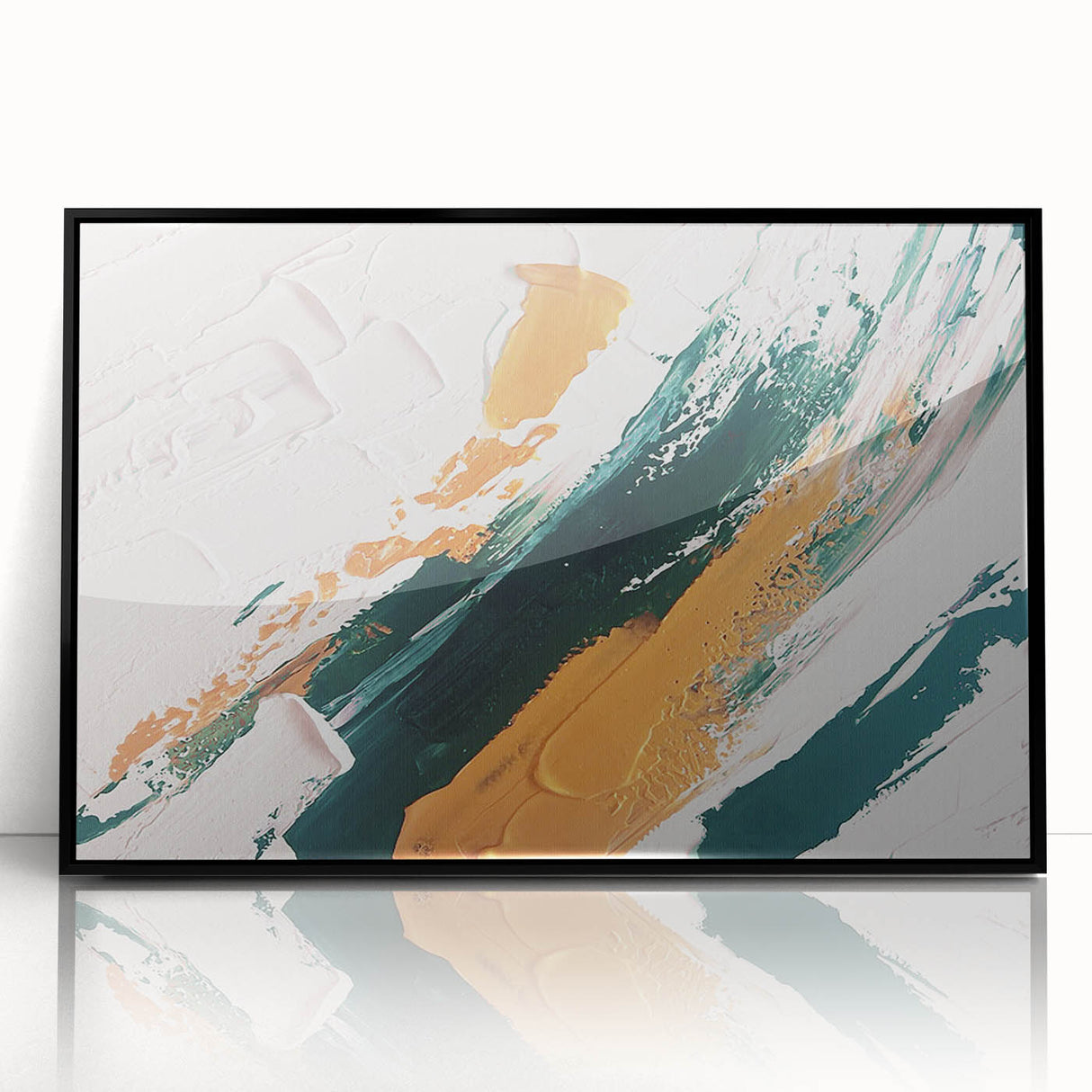 Framed wall art featuring an abstract design of colorful strokes and lines on a black background, perfect for modern decor. Ideal for contemporary home aesthetics.