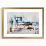 Abstract strokes and lines design in a modern gold-framed wall art piece, showcasing a harmonious blend of colors and textures, perfect for contemporary home decor.