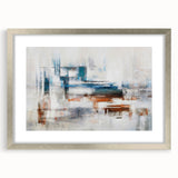 Abstract wall art design showcasing vibrant strokes and lines in a silver frame with a mat. Ideal for modern decor, enhancing artistic ambiance in any room.