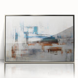 Framed wall art featuring an abstract design of colorful strokes and lines in silver accents, ideal for modern decor. Perfect for adding a contemporary touch to any room.