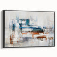 Framed canvas art featuring an abstract design of strokes and lines in black, showcasing a modern aesthetic. The artwork is displayed from a side view, highlighting its sleek profile and elegant framing, perfect for contemporary home decor.